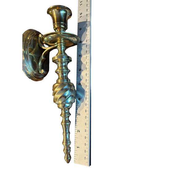 Vintage Pair Home Interior Wall Sconces, Brass - Picture 2 of 4